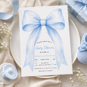 Blue Bow Coquette Boy Baby Shower Invitation