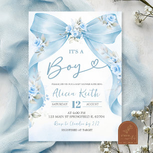 Blue Bow Coquette Boy baby shower Invitation