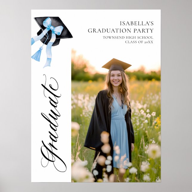 Blue Bow Coquette Graduation Cap Graduate Welcome Poster (Front)