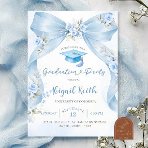 Blue Bow Coquette Graduation Party with photo Invi Invitation
