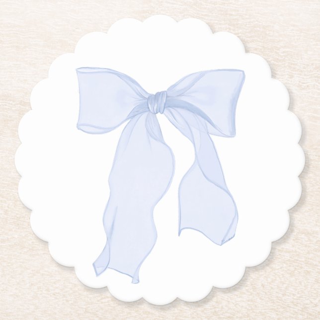Blue Bow Coquette Paper Coaster (Front)