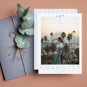 Blue Bow Coquette Photo Graduation Announcement