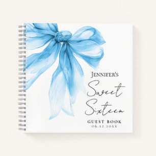 Blue Bow Coquette Script Sweet 16 Guest Book 