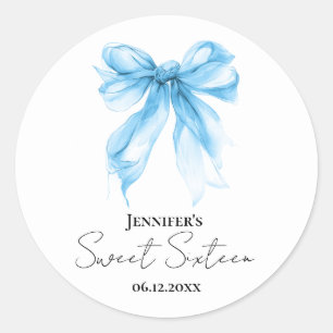 Blue Bow Coquette Script Sweet 16 Party  Classic Round Sticker