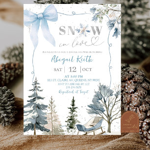 Blue Bow Coquette Snow In Love Bridal Shower Invitation
