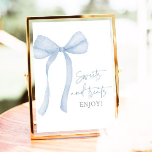Blue Bow Coquette Sweet Treats Baby Shower Sign