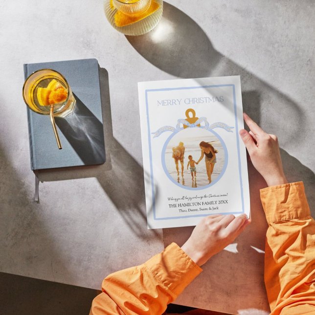 Blue Bow Coquette Wedgwood Christmas Photo Card  (Creator Uploaded)