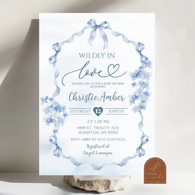 Blue Bow Coquette Wildflower Bridal Shower Invitation (Creator Uploaded)
