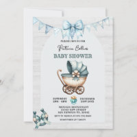 Blue Bow Cowboy Stroller Baby Shower