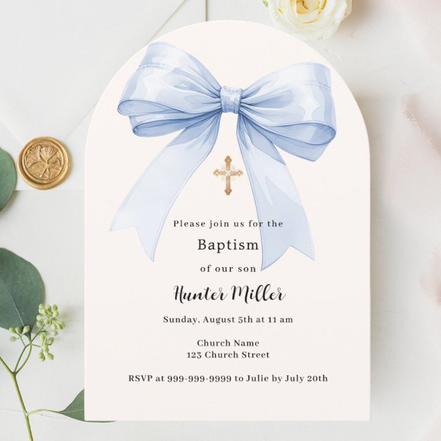 Blue bow cream boy Baptism arch Invitation (Creator Uploaded)