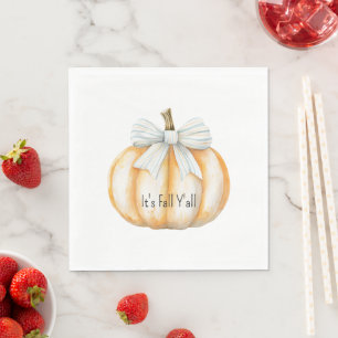 Blue Bow Cream Orange Pumpkin Napkin