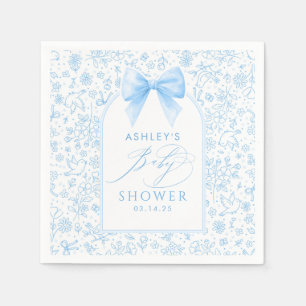 Blue Bow Cute Whimsical Chinoiserie Baby Shower  Napkin