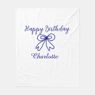 Blue bow CUTIE ADD NAME BABY happy birthday  Fleece Blanket