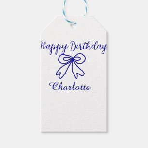 Blue bow CUTIE ADD NAME BABY happy birthday Gift Tags