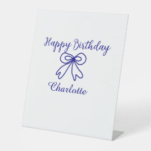 Blue bow CUTIE ADD NAME BABY happy birthday Pedestal Sign
