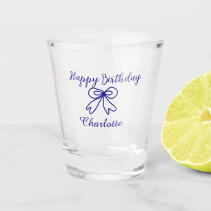 Blue bow CUTIE ADD NAME BABY happy birthday Shot Glass