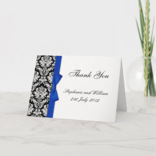 Blue Bow Damask Wedding Thank You Cards