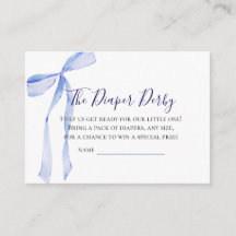Blue Bow Diaper Derby Raffle Card Baby Shower