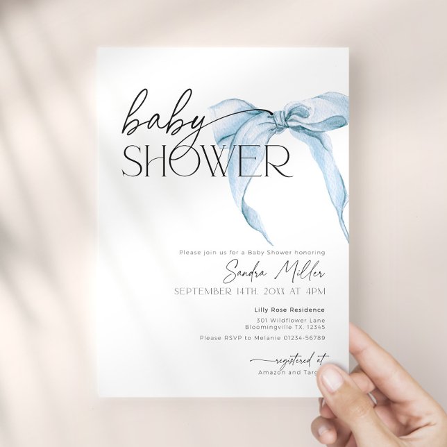 Blue Bow Dusty Coquette Baby Shower Invitation (Creator Uploaded)