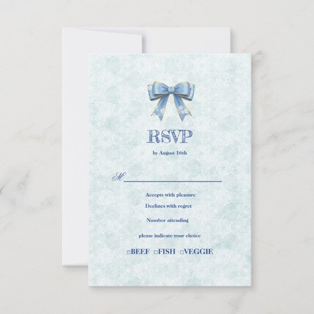 Blue Bow Engagement Invitation – Japanese Style (Front)