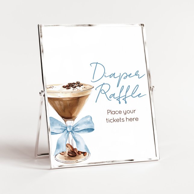 Blue Bow Espresso Baby Shower Diaper Raffle Sign (Espresso Baby Shower Sign)