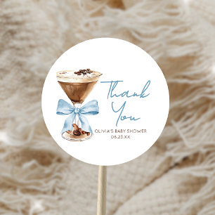 Blue Bow Espresso Martini Baby Shower Classic Round Sticker