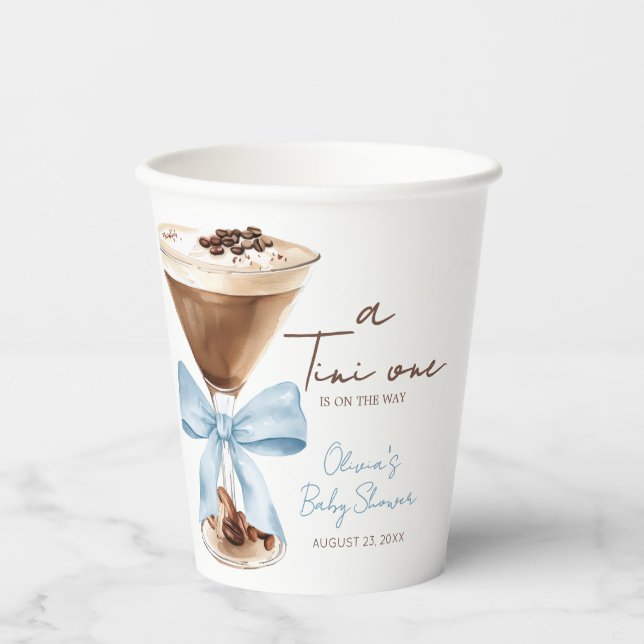 Blue Bow Espresso Martini Baby Shower Paper Cups (Front)