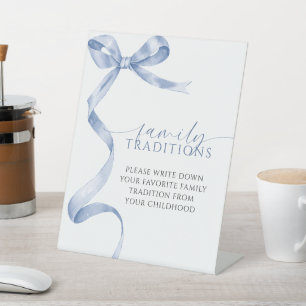 Blue Bow Favorite Family Traditions Game Pedestal Sign