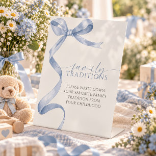 Blue Bow Favourite Family Traditions Game Pedestal Sign