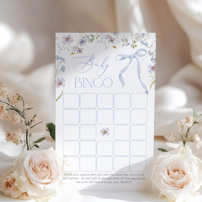 Blue Bow Floral Baby Bingo Baby shower Game (Creator Uploaded)