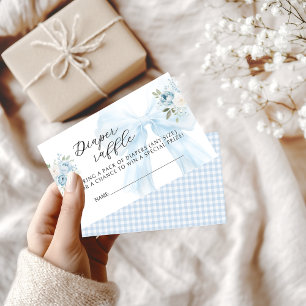 Blue Bow Floral Baby Boy Shower Diaper Raffle Enclosure Card