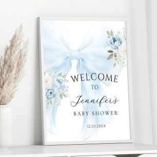 Blue Bow Floral Baby in Bloom Boy Shower Welcome Poster