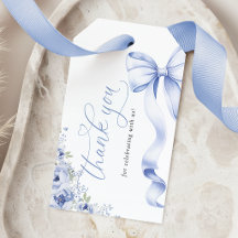 Blue Bow Floral Bridal Shower Favour Tags