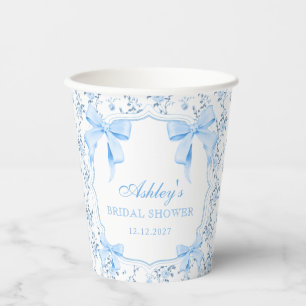 Blue Bow Floral Bridal Shower Paper Cups