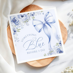 Blue Bow Floral Bridal Shower Paper Napkin