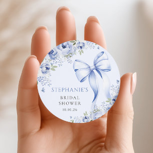 Blue Bow Floral Bridal Shower Sticker