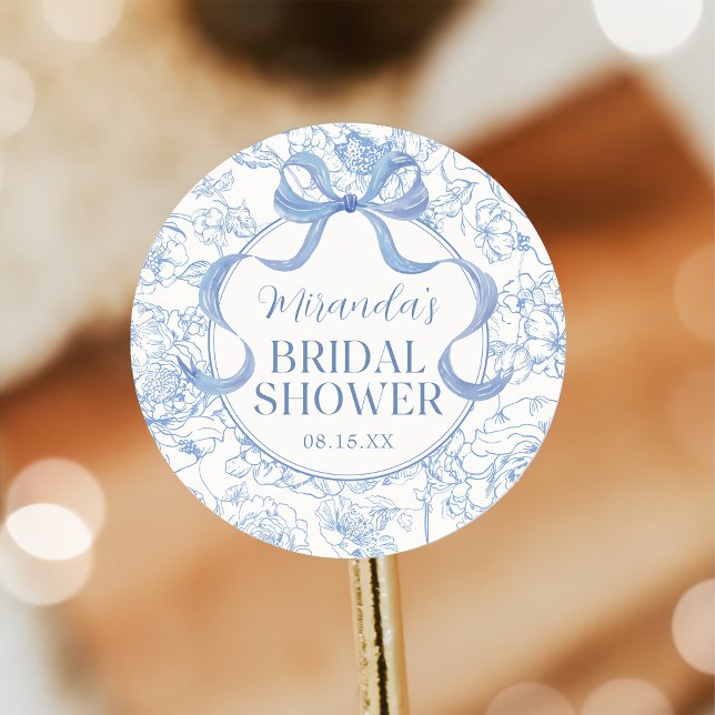 Blue Bow Floral Chinoiserie Bridal Shower Sticker (Creator Uploaded)