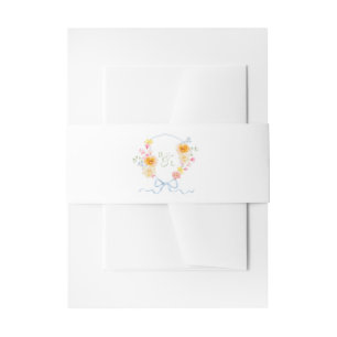 Blue Bow Floral Crest Monogram Spring Wedding Invitation Belly Band