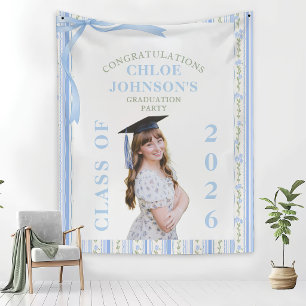 Blue Bow Floral Graduation Tapestry