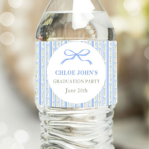 Blue Bow Floral Graduation Water Bottle Label