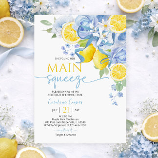 Blue Bow Floral Lemon Bridal Shower Invitation