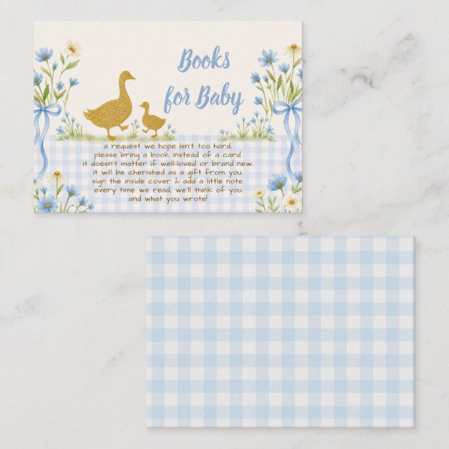 Blue Bow Floral Silly Goose Boy Baby Book Request  Enclosure Card (Front/Back)