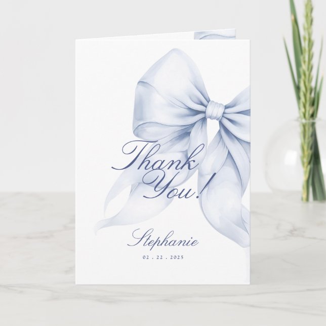Blue Bow Folded Thank You Card (Front)
