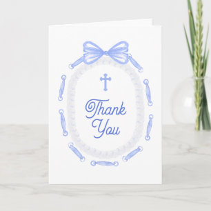 Blue Bow Frame Holy Cross Religious Thank You Card