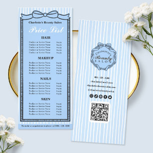 Blue Bow Frame Striped Salon Price List Card