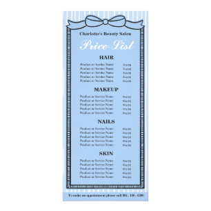 Blue Bow Frame Striped Salon Price List Card