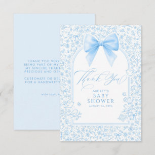 Blue Bow French Floral Chinoiserie Baby Shower Thank You Card