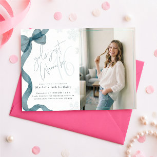 Blue Bow Girls Just Wanna be 16 Photo Birthday Invitation