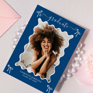 Blue Bow Graduation Party Invitation