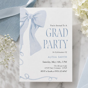 Blue Bow Graduation Preppy Classic  Invitation